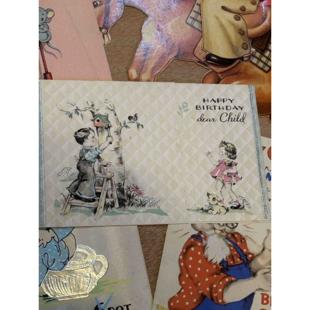Vintage 1930’s Birthday Card Lot Hallmark Mechanical Die Cut Cowboy Ephemera