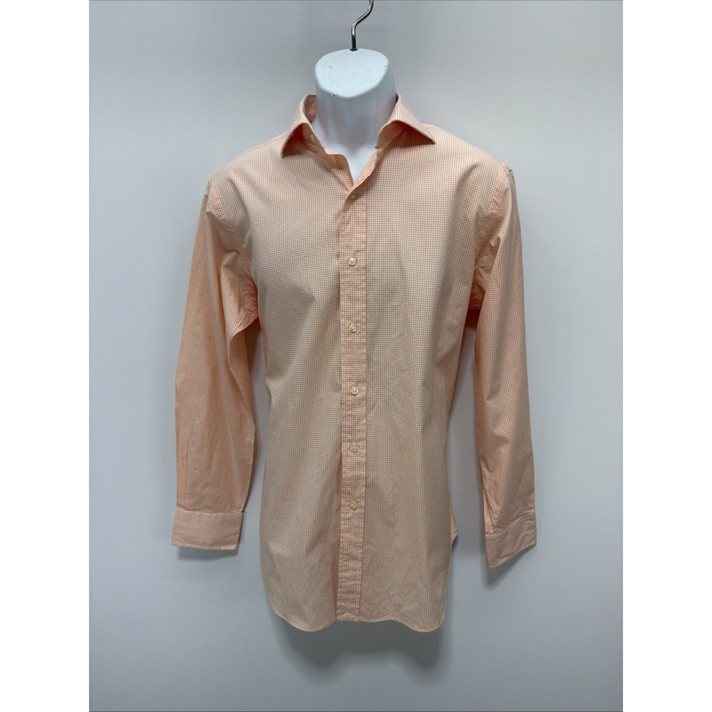 POLO RALPH LAUREN CLASSIC FIT Gingham ORANGE CHECK DRESS SHIRT MENS SZ Medium