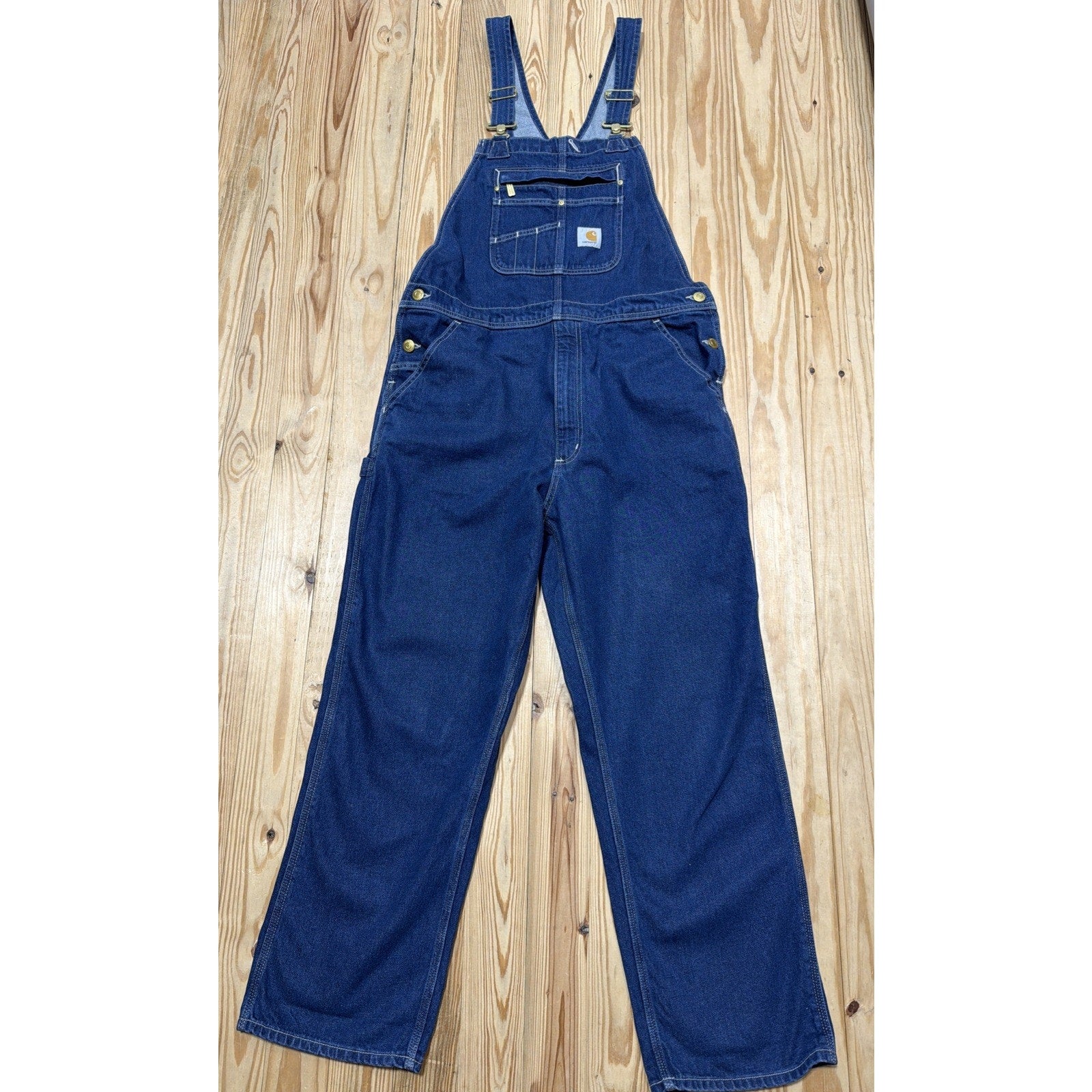 Carhartt Denim Bib Overalls Loose Dungarees Blue 0R4672-M 36x30