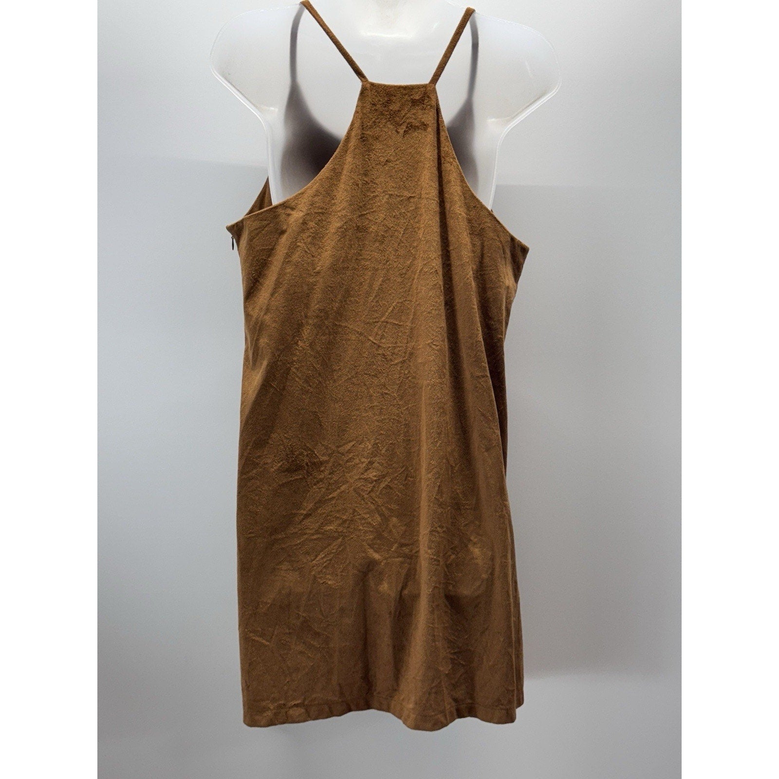Blu Pepper Embroidered Floral Suede Look Thin Straps Side Zipper Brown Dress L