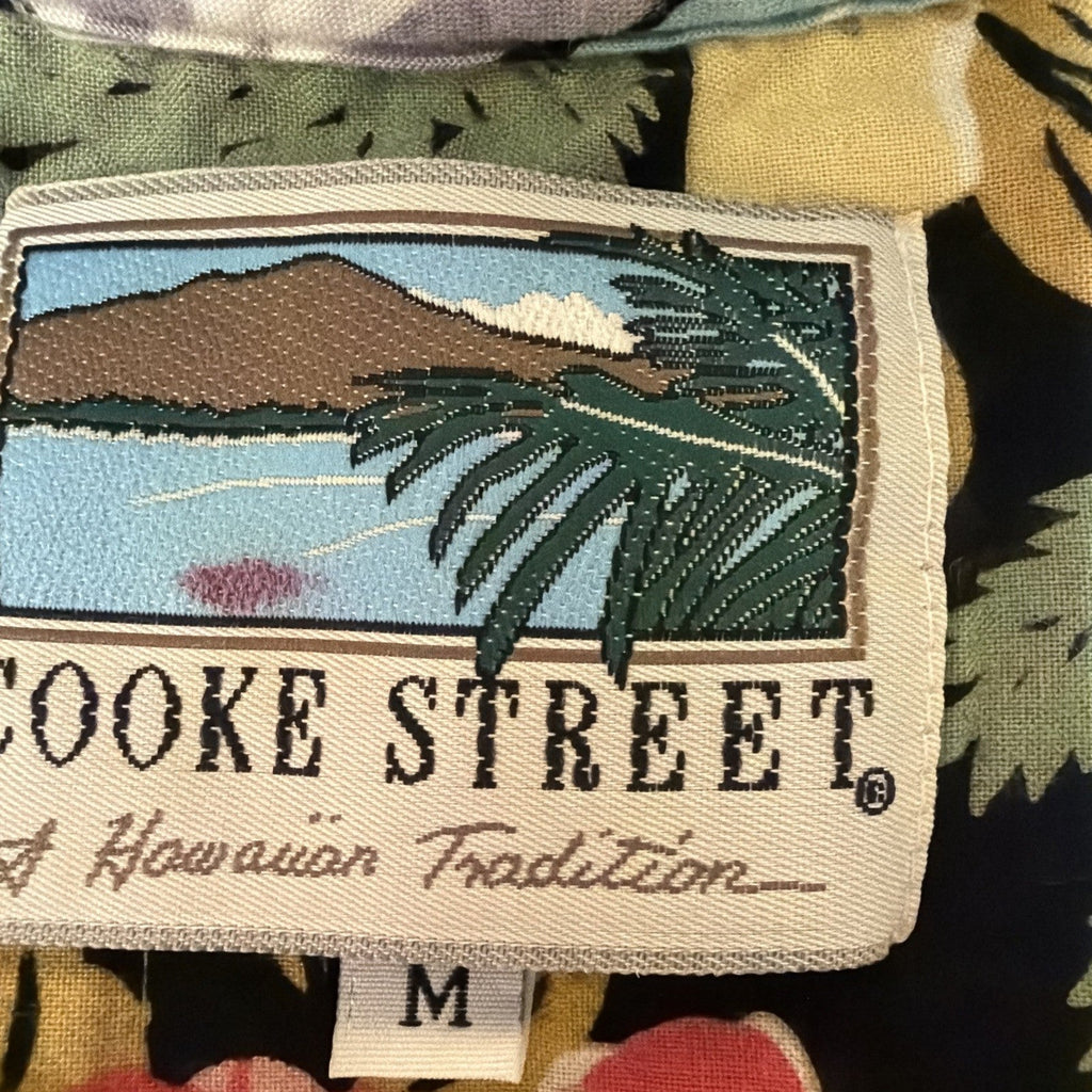 Cooke Street Polo Shirt Mens Medium Black Hawaiian Floral Cotton Knit Top