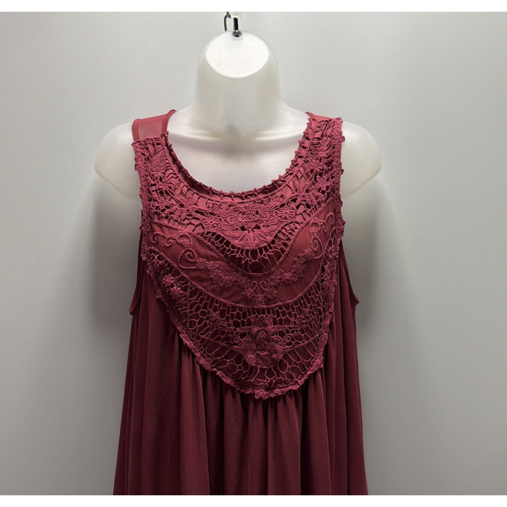 Altar’d State Burgundy Crochet Lace Swing Dress Boho Sleeveless Women’s L