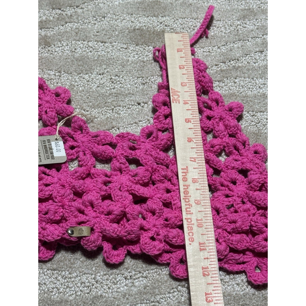 Beehive Crochet Art Pink Floral Bralette Top Size S Boho Festival Beach Cover Up