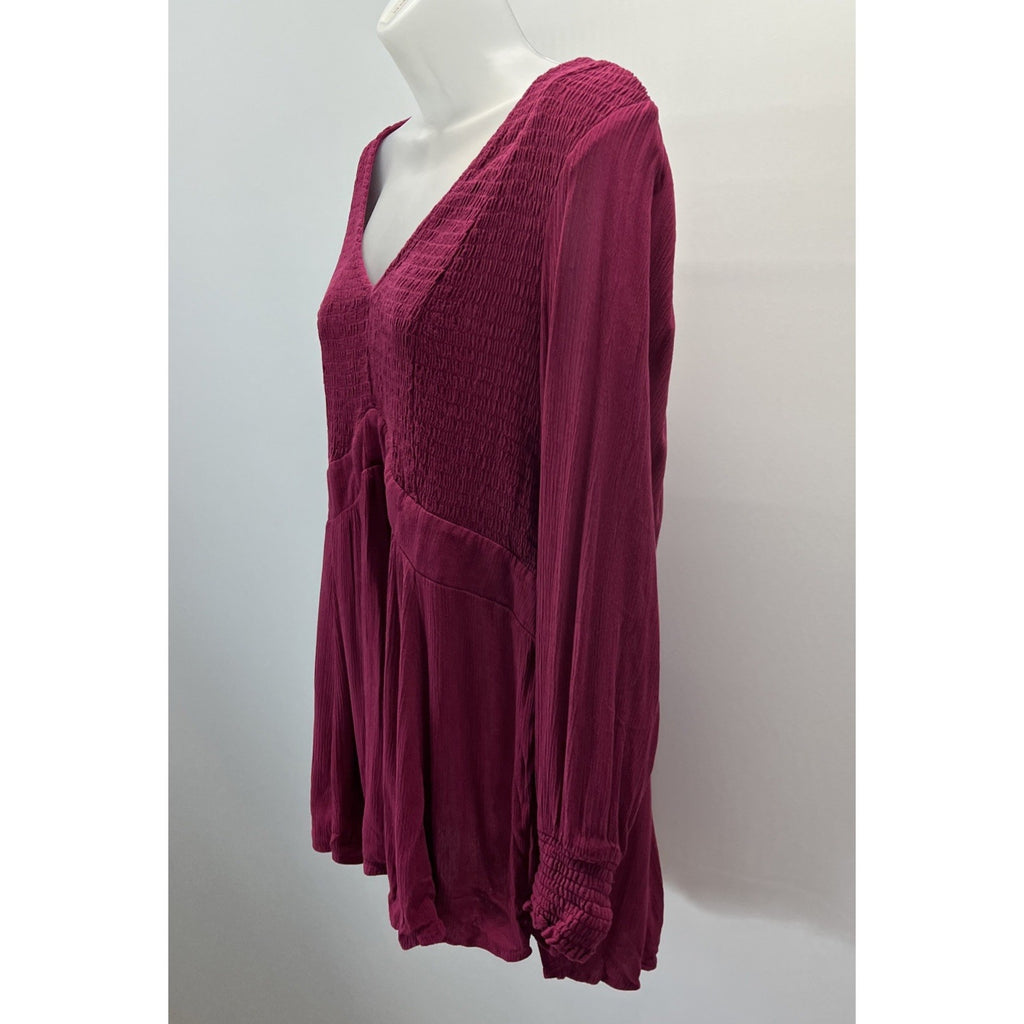 TORRID Size 1 Raspberry Elastic Smocked Bodice Empire Waist Tunic Top
