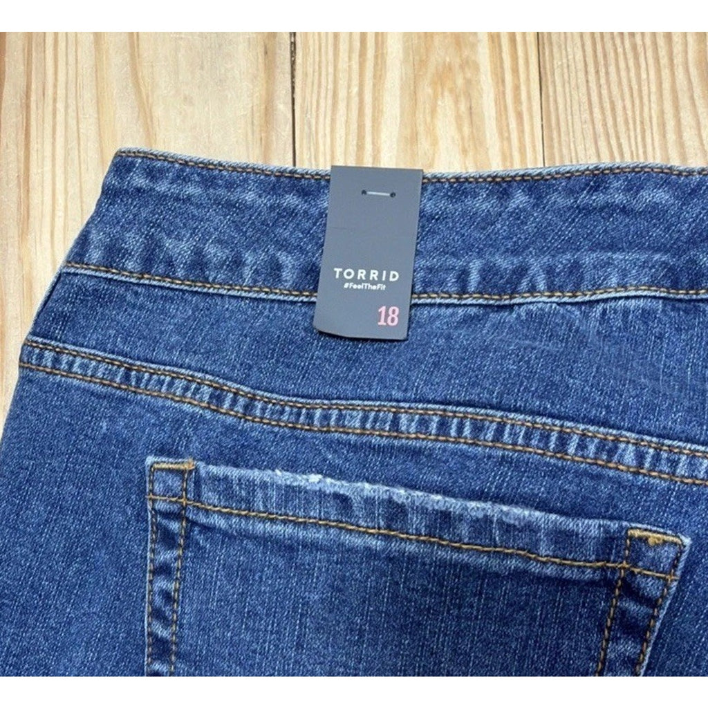 NWT Torrid Womens Plus Size 18 Ironic Distressed Jeans Blue Raw Hem stretch 9"