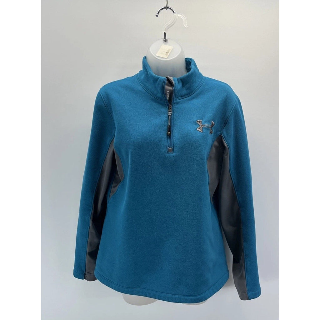 UNDER ARMOUR Teal and Gray Fleece Lined Semi Fitted Quarter Zip Size S