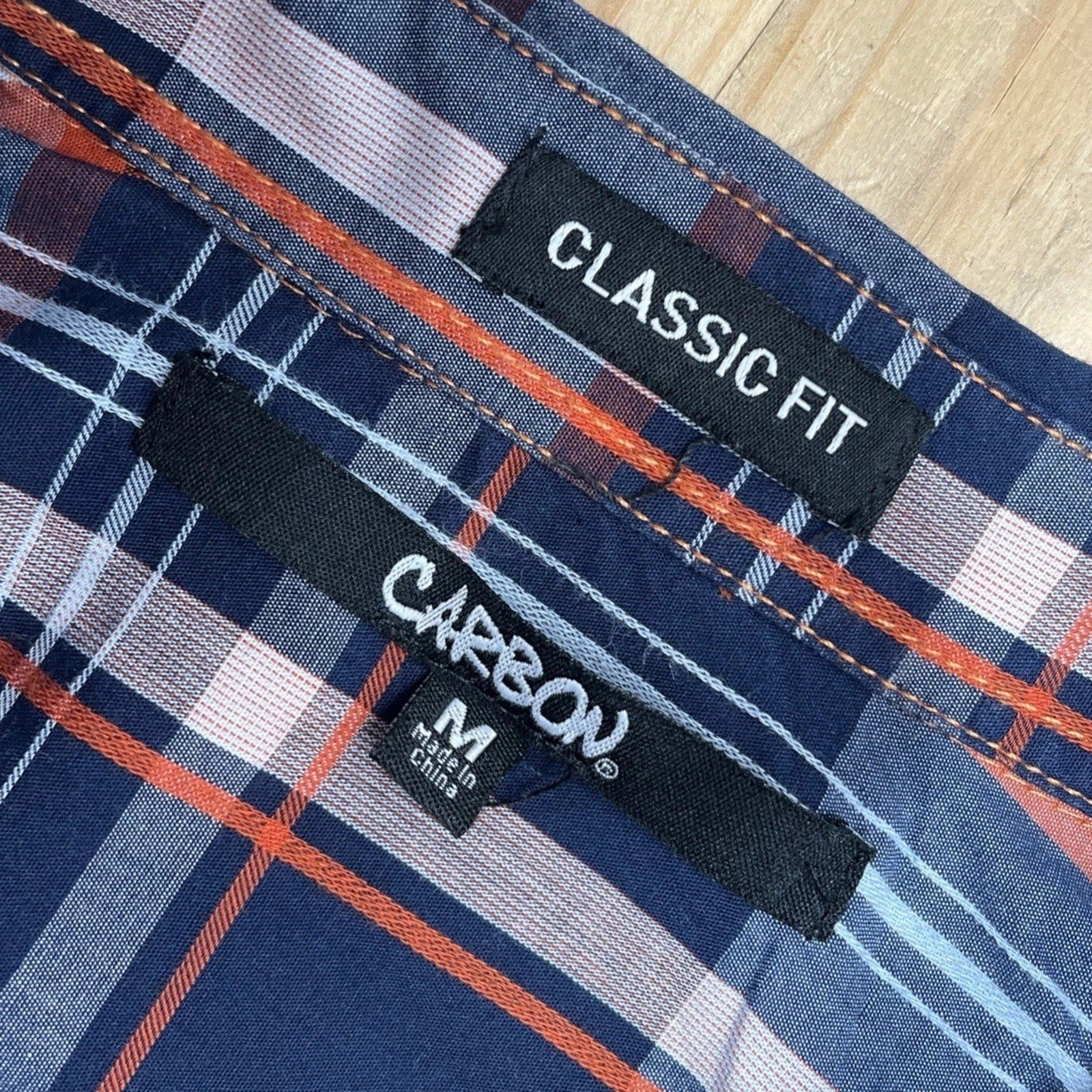 Carbon Mens Shirt Button Down Long Sleeve Plaid Classic Fit Size Medium