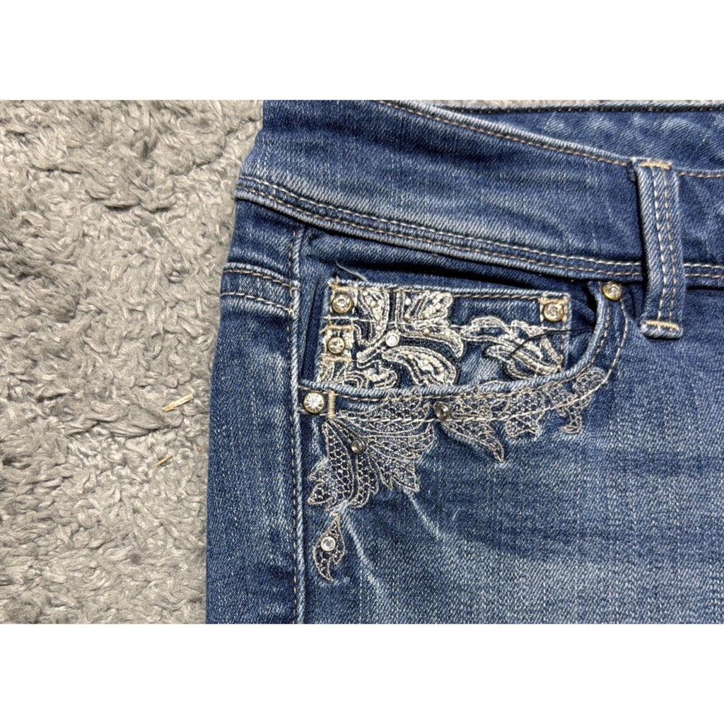 White House Black Market Blanc Bootleg Embellished Jeans Womens Size 2 S 28x30
