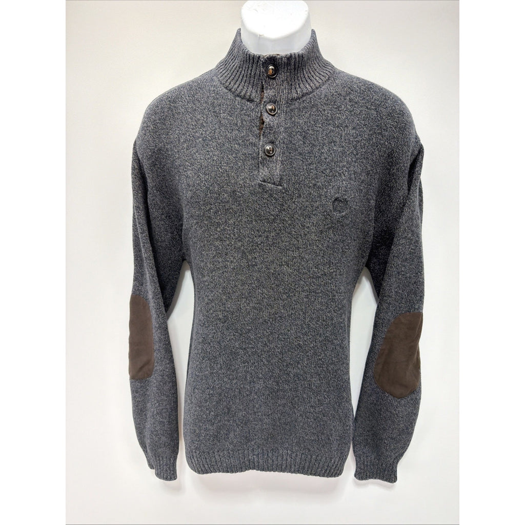 Chaps Knit 1/4 Button Sweater Men's Size L Gray Warm Winter Cozy 100% Cotton