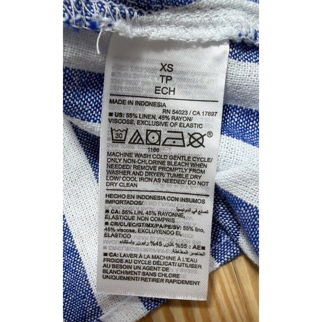 Old Navy Fit & Flare Chambray Blue White Vertical Striped Linen Blend Dress XS
