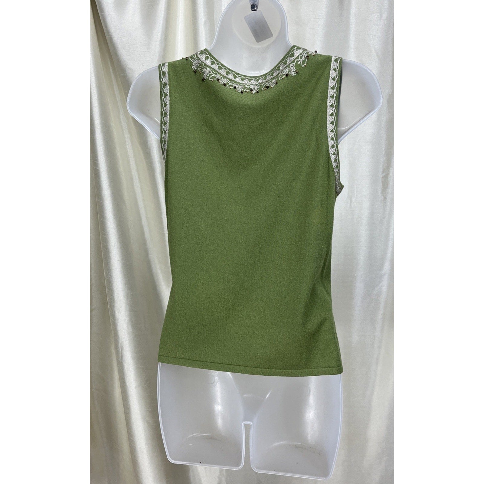 Ann Klein Vintage Embroidered V Neck Sequin Tank Top Size Petite Medium