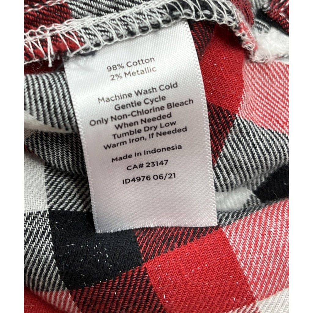 Talbots Shirt Womens Sz S Long Sleeve Button Down Red White Silver Metallic