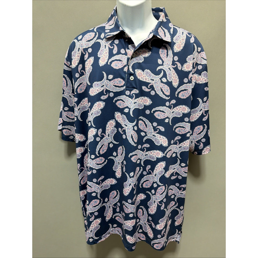 Divots Golf Polo Men XL Performance Dry Paisley Shirt Wicking Blue