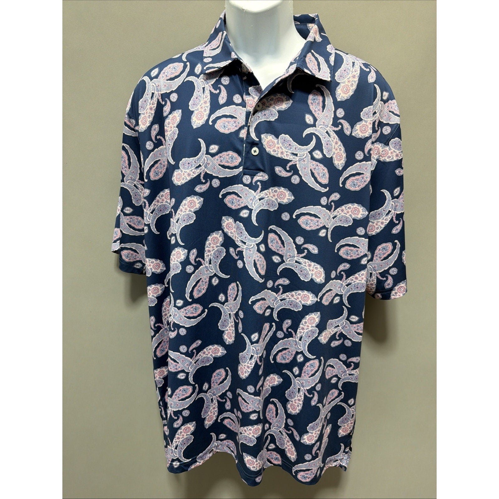 Divots Golf Polo Men XL Performance Dry Paisley Shirt Wicking Blue