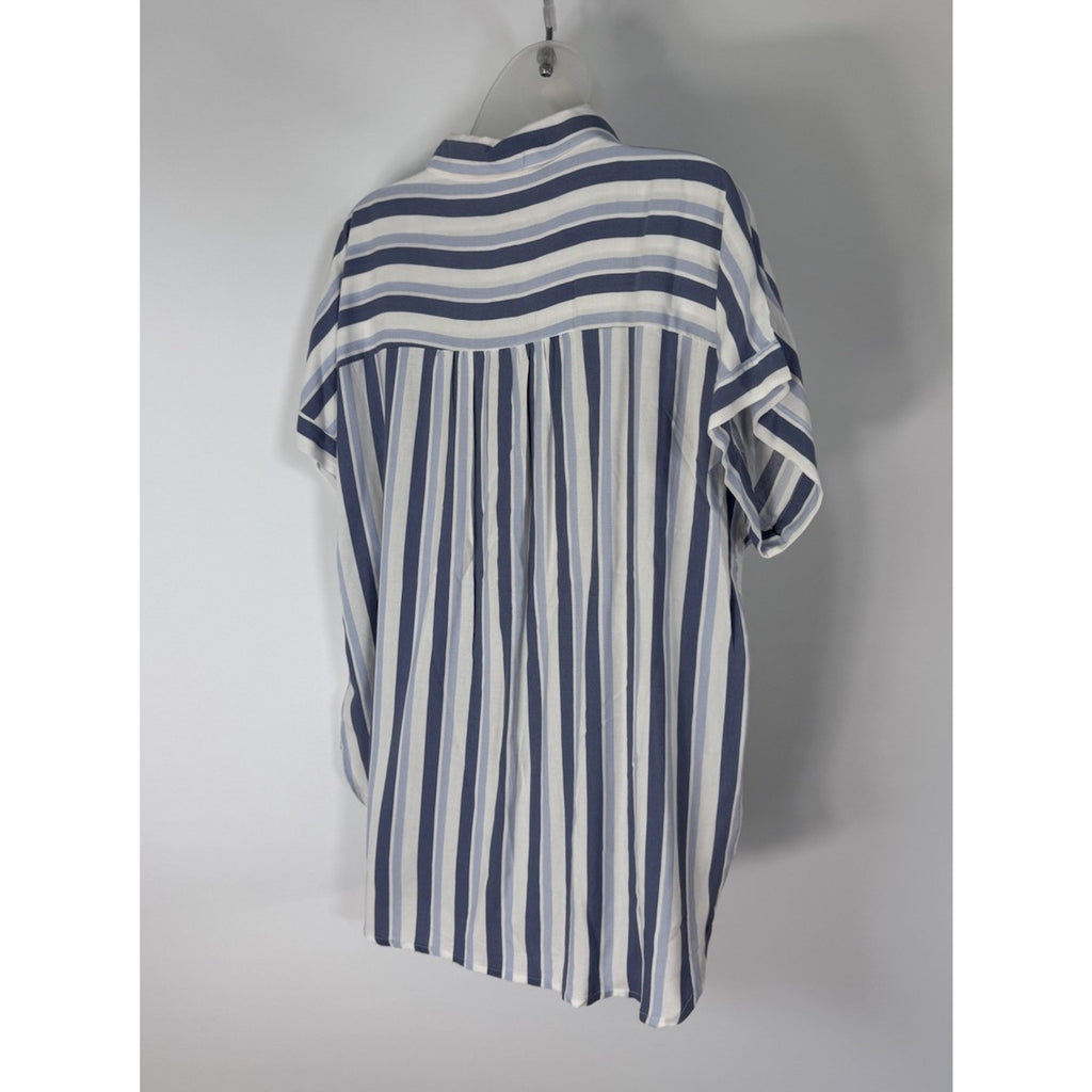 Alexander Jordan Womens XL Rayon Blue Striped Short Sleeve Flowy V-Neck