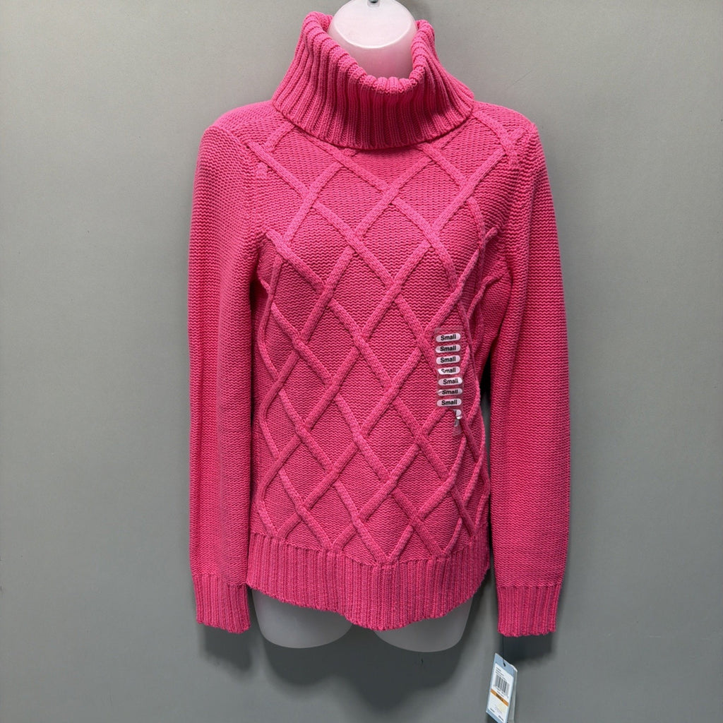 IZOD Womens Size S Lava Pink Cable Knit Turtleneck Sweater NWT Old Money