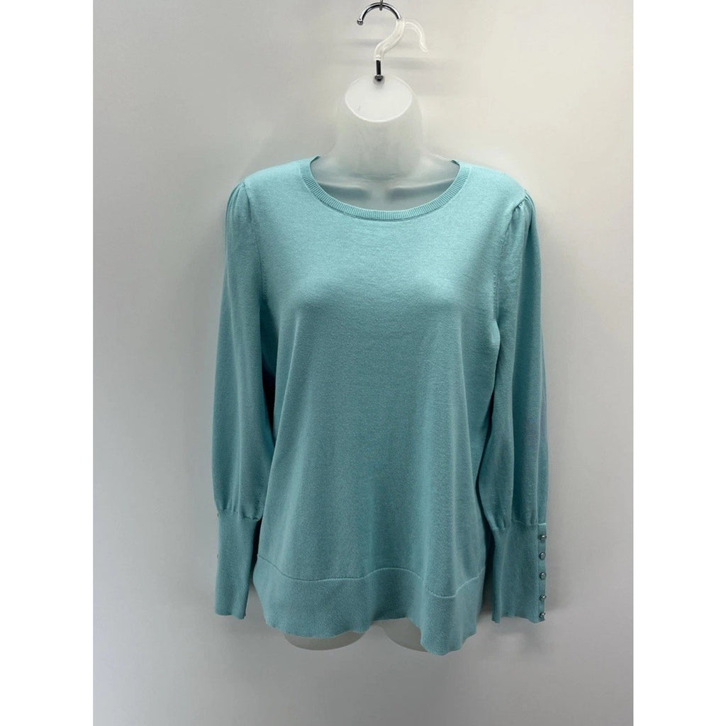 Talbots Sweater Blue Cotton Pearl Buttons Preppy Size Medium