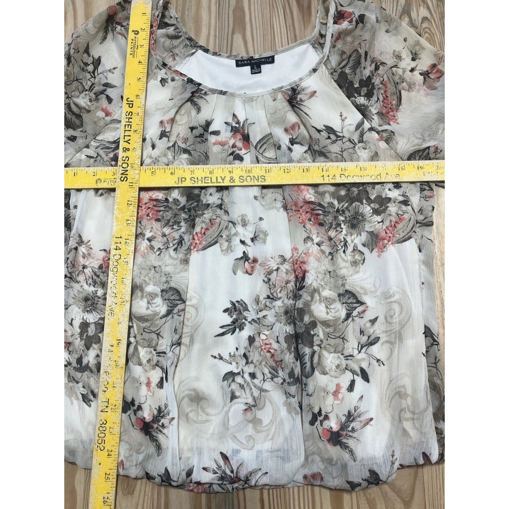 Sarah Michelle Top Womens Large Size Cream Floral Artsy Flowy Boho Y2K