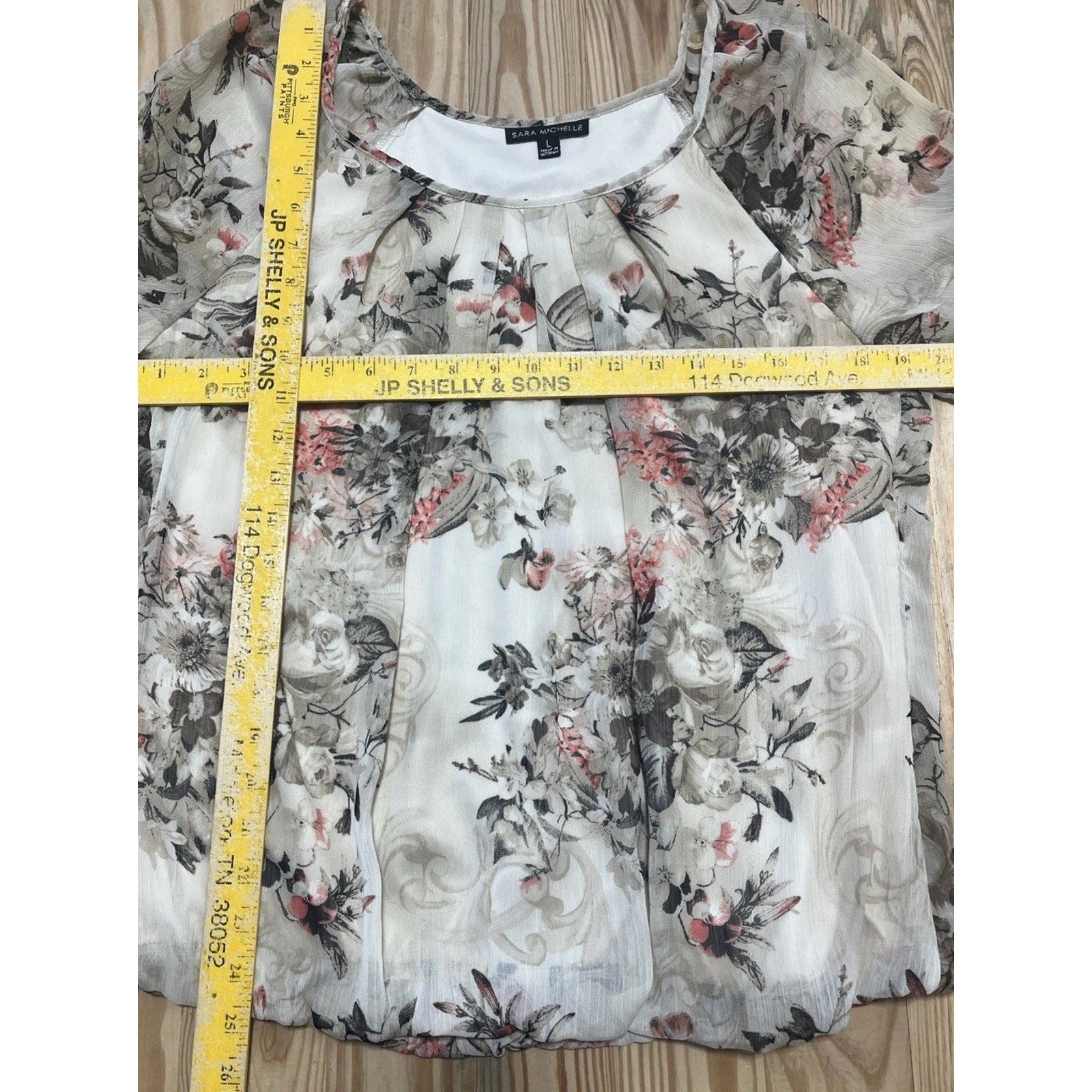 Sarah Michelle Top Womens Large Size Cream Floral Artsy Flowy Boho Y2K