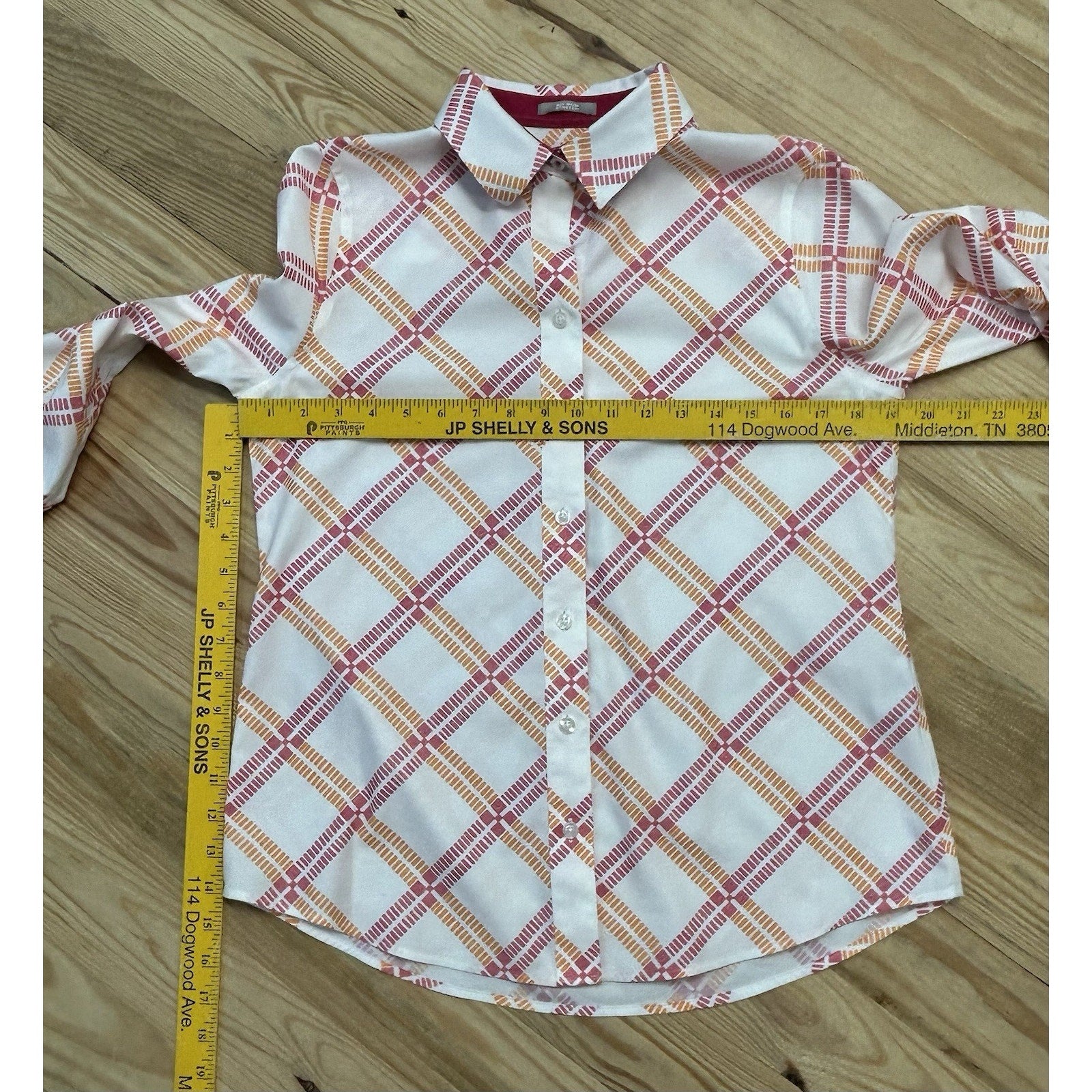 Chico's Summer White Wrinkle-free Cotton Blouse Pink Orange Sz00 US 0/2