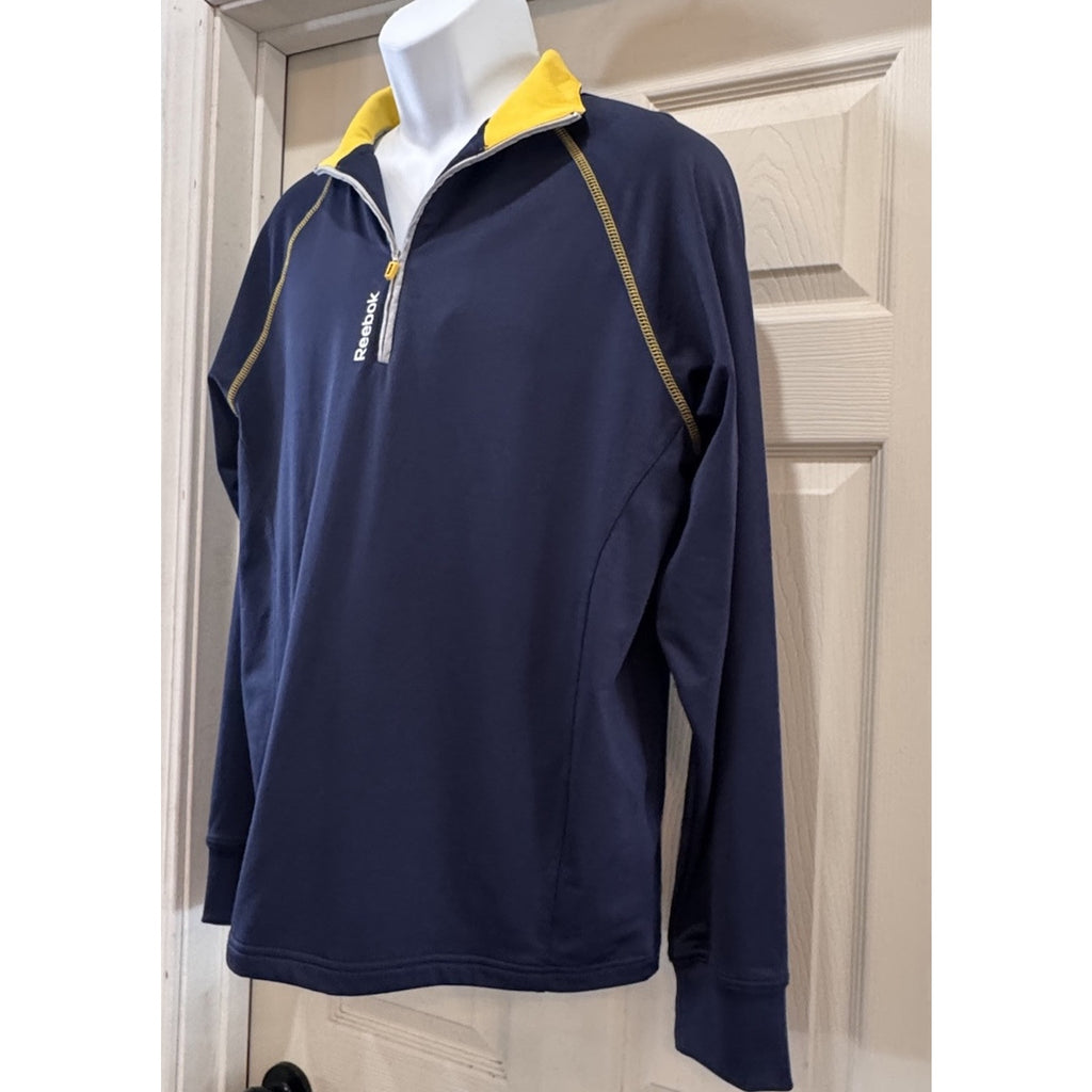 Reebok Navy Blue Athletic Pullover/Quarter Zip Yellow Long Sleeve Men’s Small