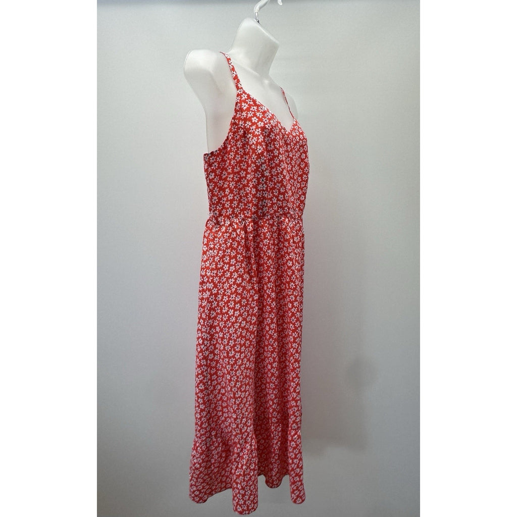 Old Navy Women's Red White Floral Print Fit Flare Midi Sundress Size S NEW