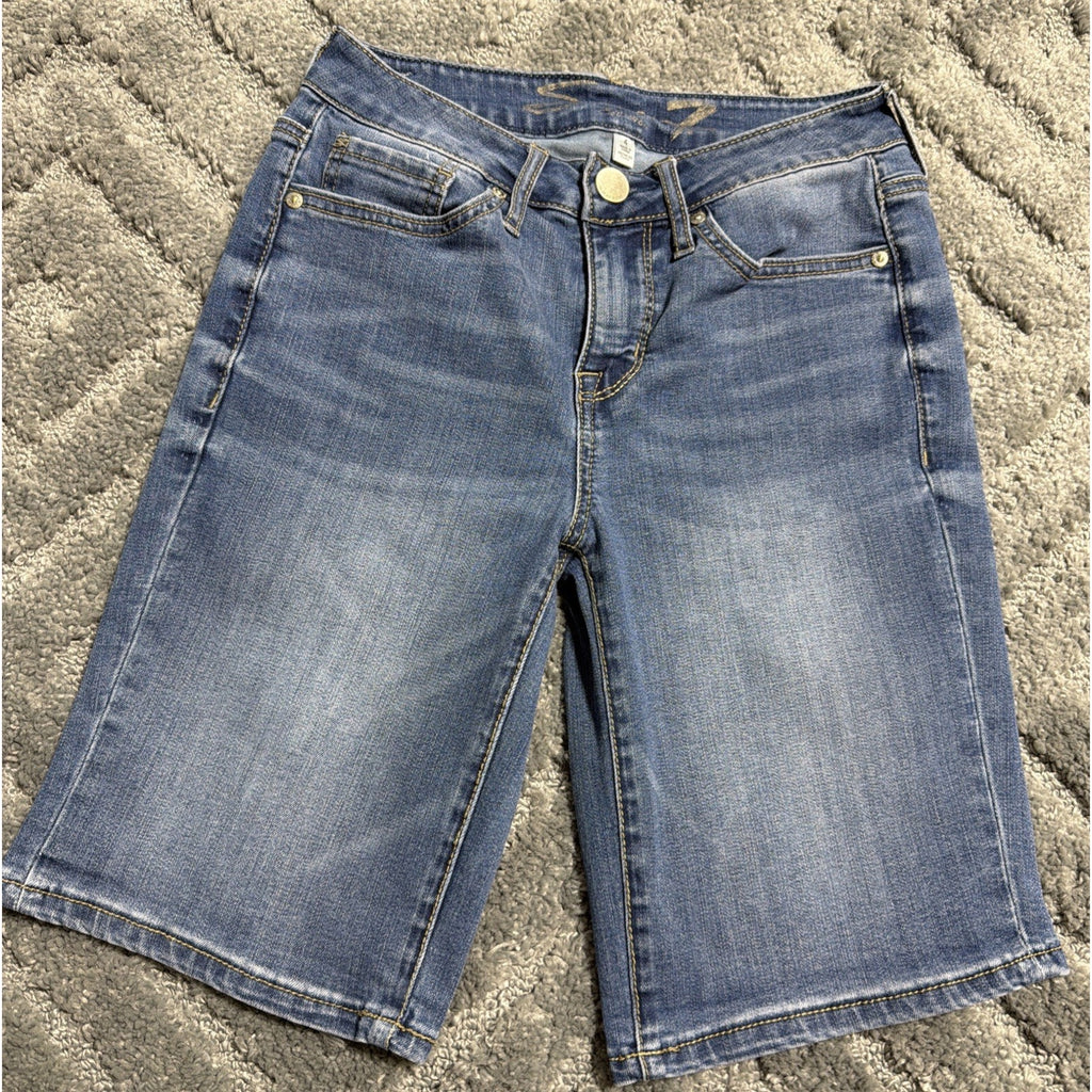 Seven 7 Bermuda Jean Shorts Womens Size 4 Medium Wash Denim