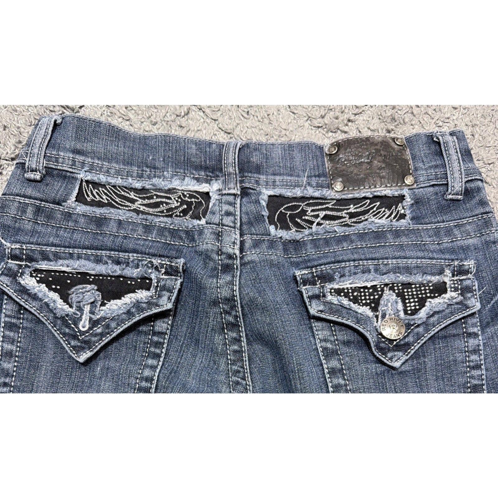 Red Rivet Jeans Women 7 Medium Wash Embellished Bootcut Stretch Low Rise Western