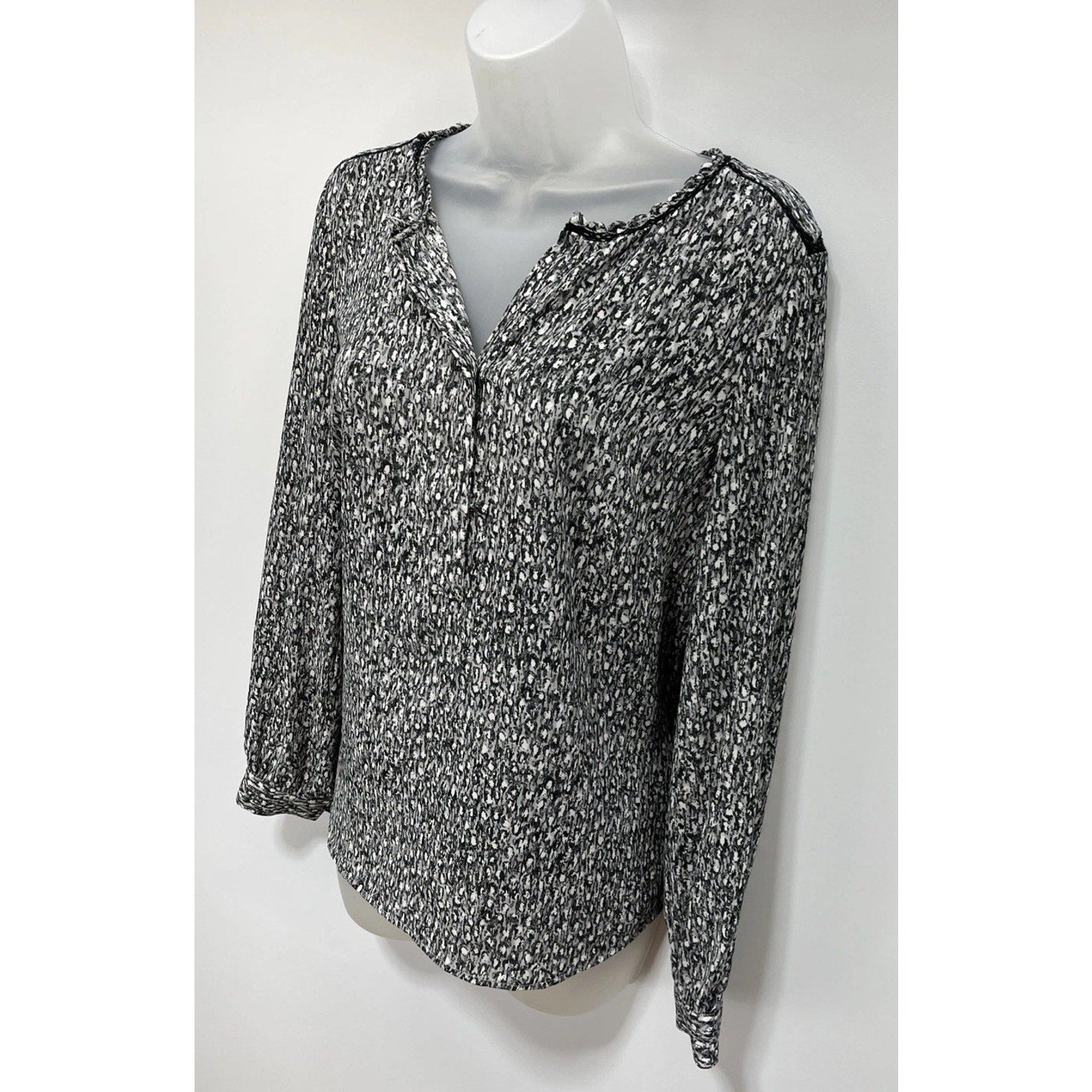 Talbots Top Womens Black Popover Blouse Abstract Lightweight Lace SZ S