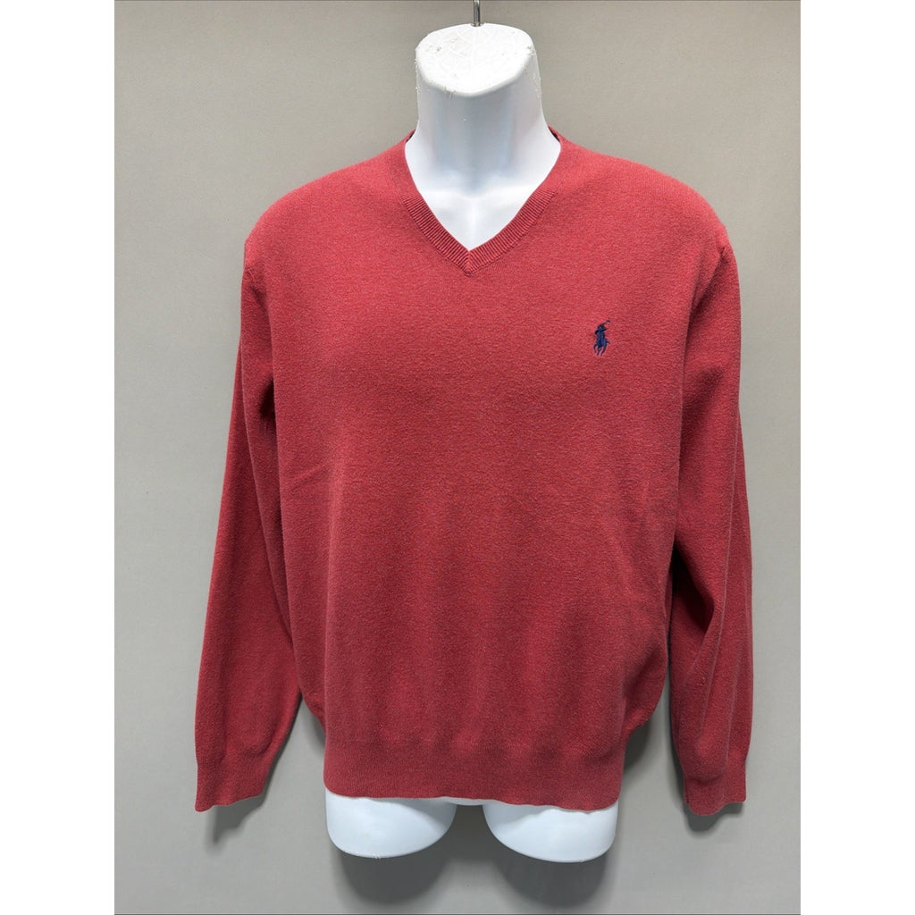Polo Ralph Lauren Sweater Men's Size M Pima Cotton Red Ribbed Trim Long Sleeve