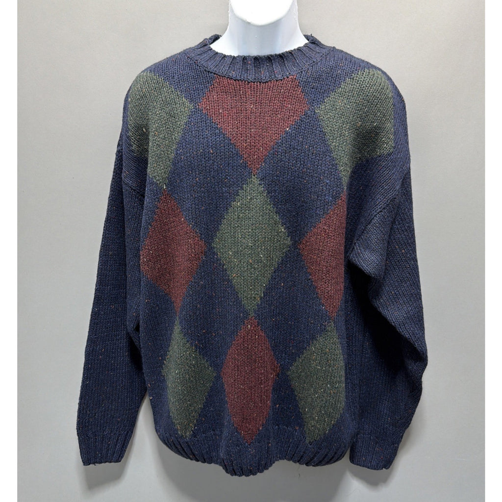 Vintage Hill & Archer Sweater Men’s Med Blue Red Green Wool Blend Geometric Nwt