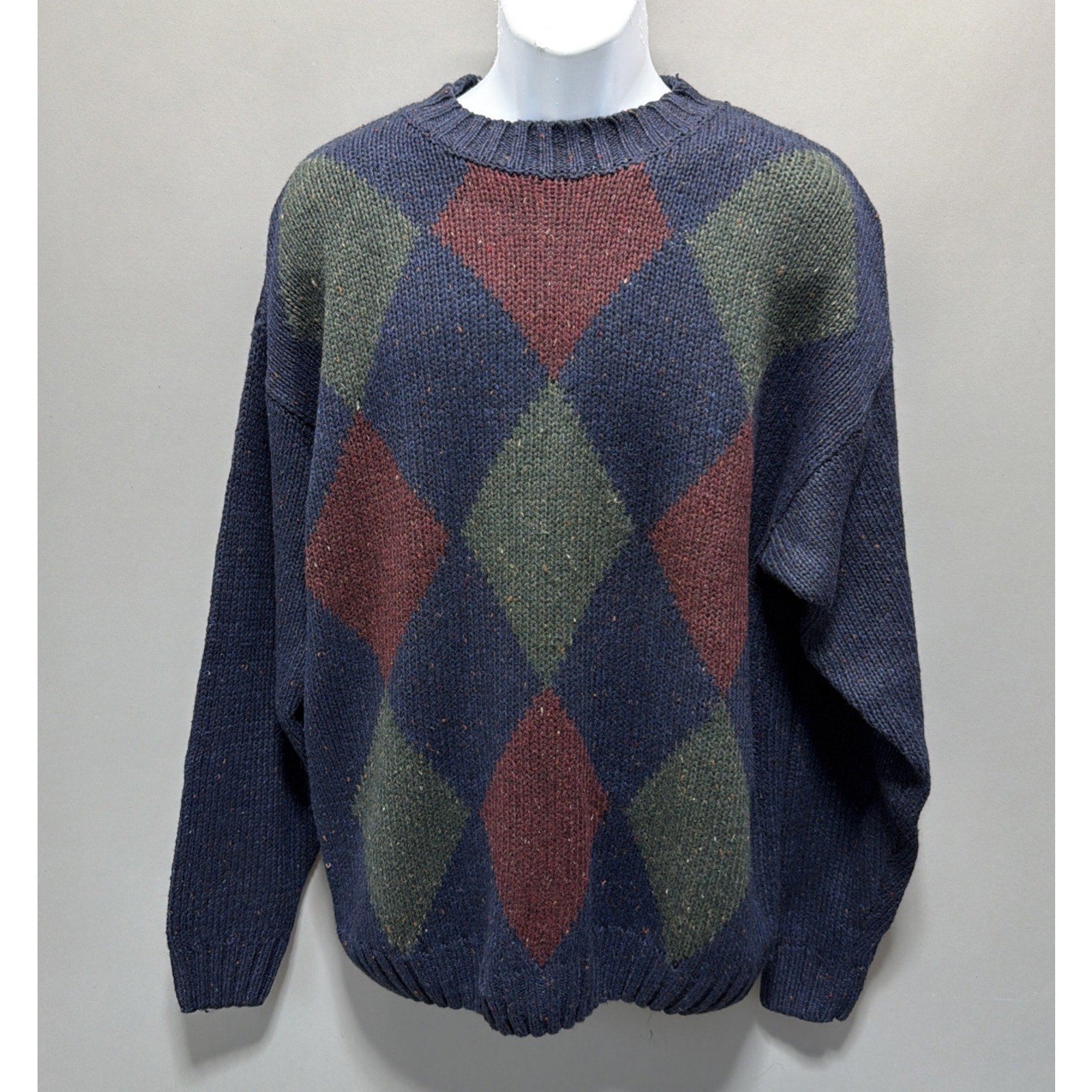 Vintage Hill & Archer Sweater Men’s Med Blue Red Green Wool Blend Geometric Nwt