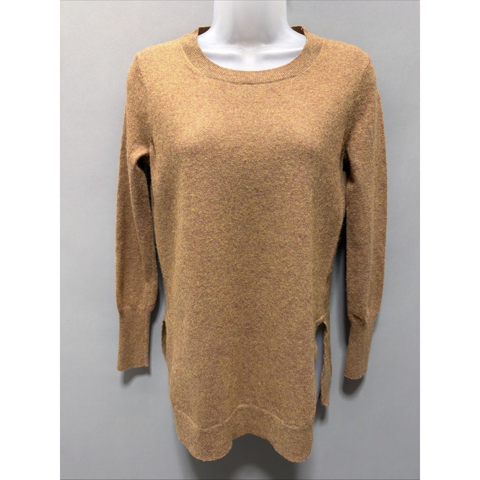 J. Crew Womens Fall Knit Merino Wool Blend Tunic Sweater Size XS Heather Camel