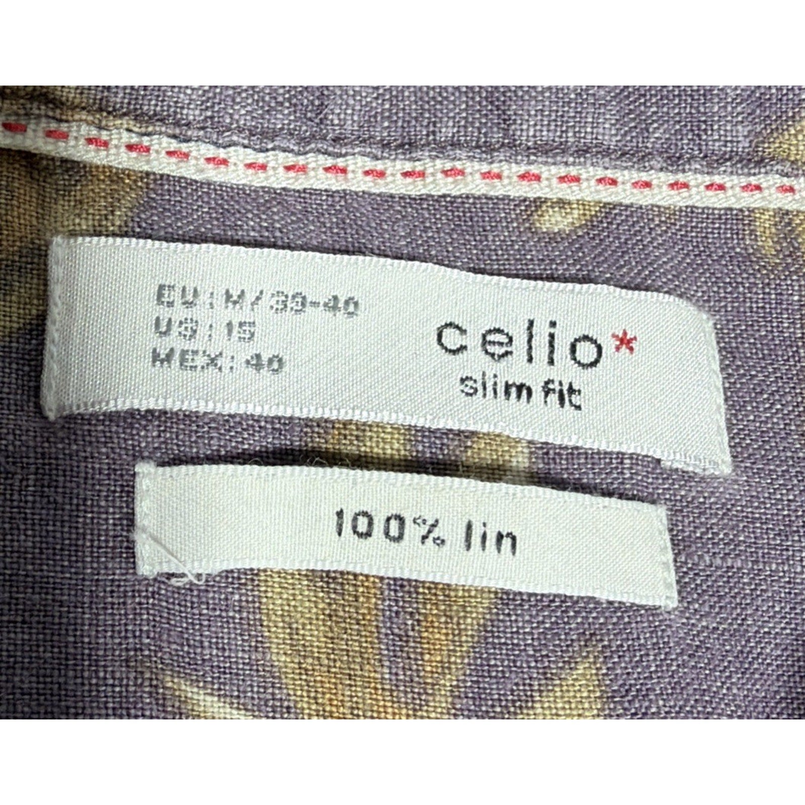 Celio 100% Linen Shirt Men Size M Floral Button Up Long Sleeve Purple Beach