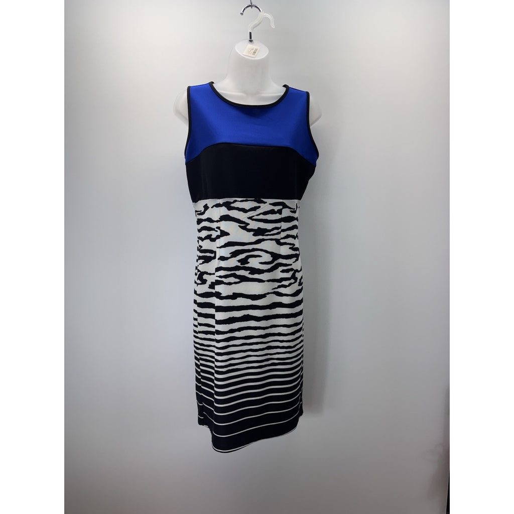 Tahari 18 Royal Blue Animal print Shift dress Sleeveless Career Cocktali EUC