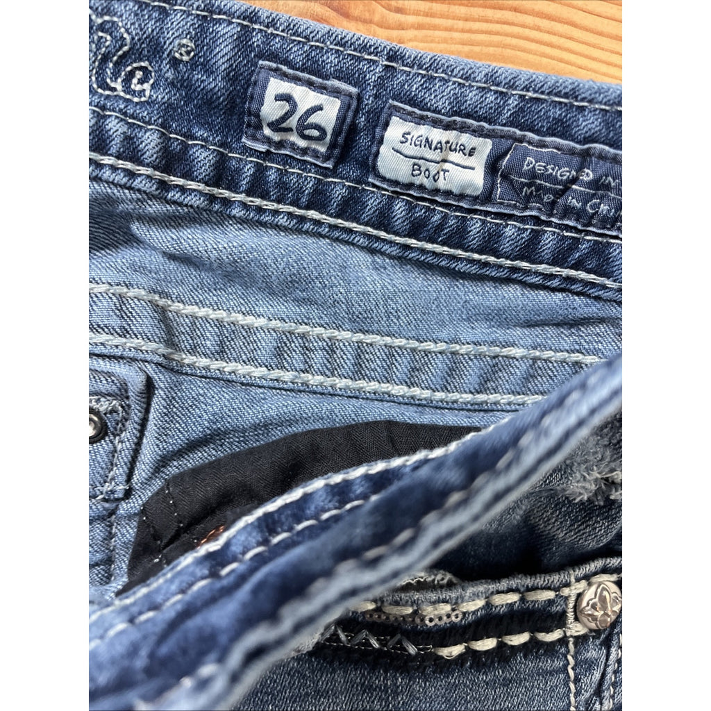 Miss Me Jeans 26 Women's Signature Bootcut Low Rise Distressed Medium Wash