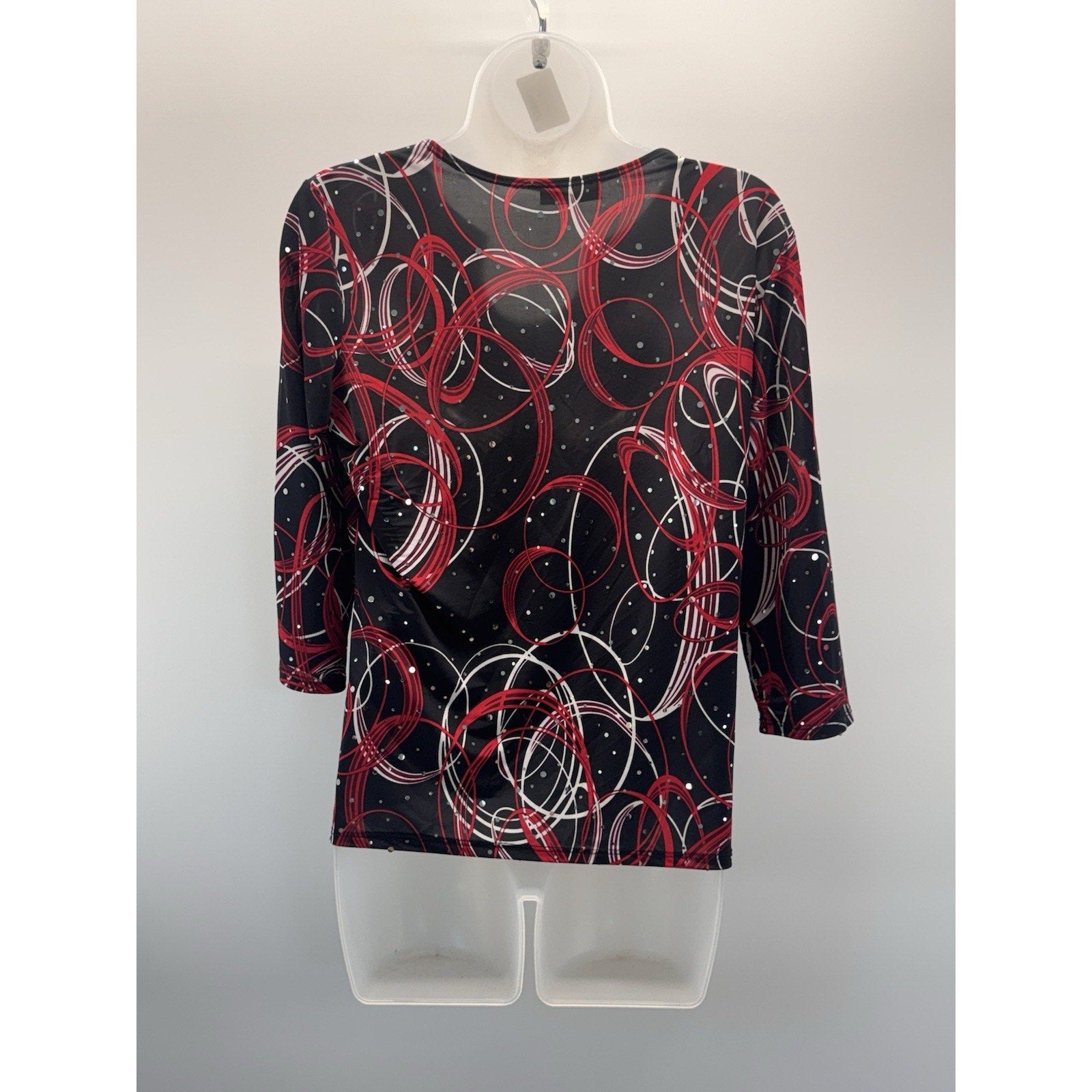 Brittany Black Shirt Black Red Geometric Long Sleeve Bling Pullover Women’s S