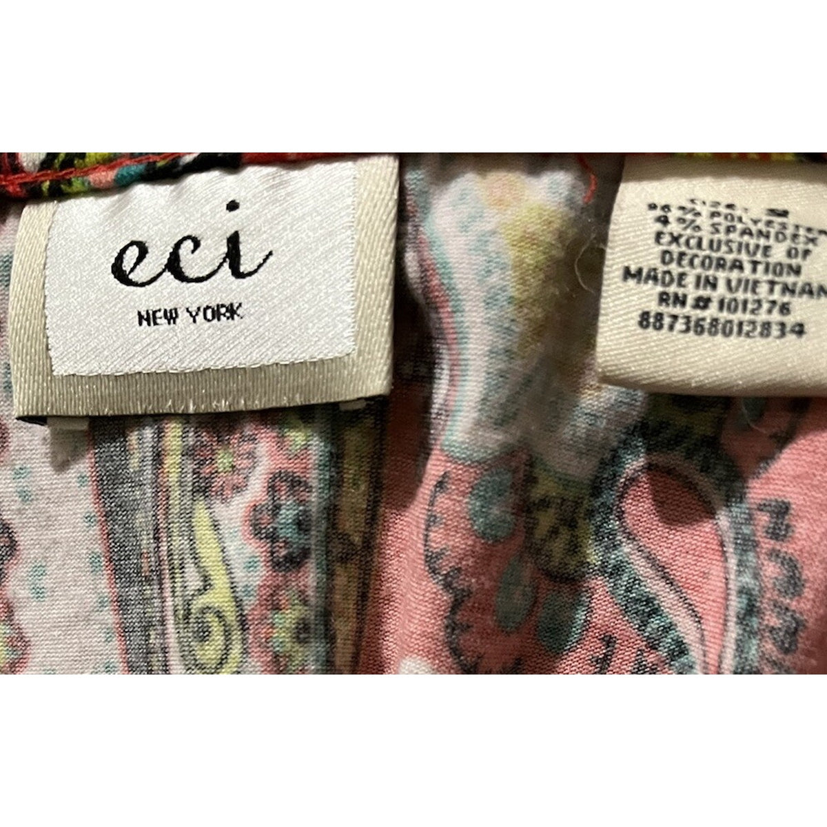 eci New York Women's Size S Long Sleeve V Neck Red Paisley Print Beaded