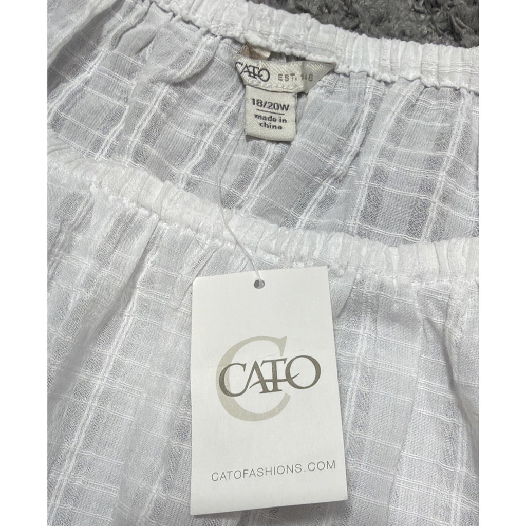 CATO White Floral Embroidered Casual Short Tie Sleeve Top Size 18/20W New