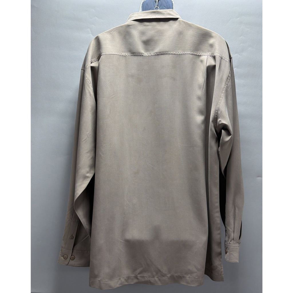 Tulliano 100% Silk Taupe Button Front Shirt Menswear 2XL Luxury Pocket NWT