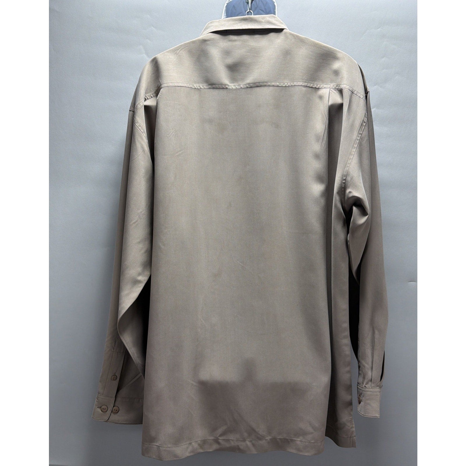 Tulliano 100% Silk Taupe Button Front Shirt Menswear 2XL Luxury Pocket NWT