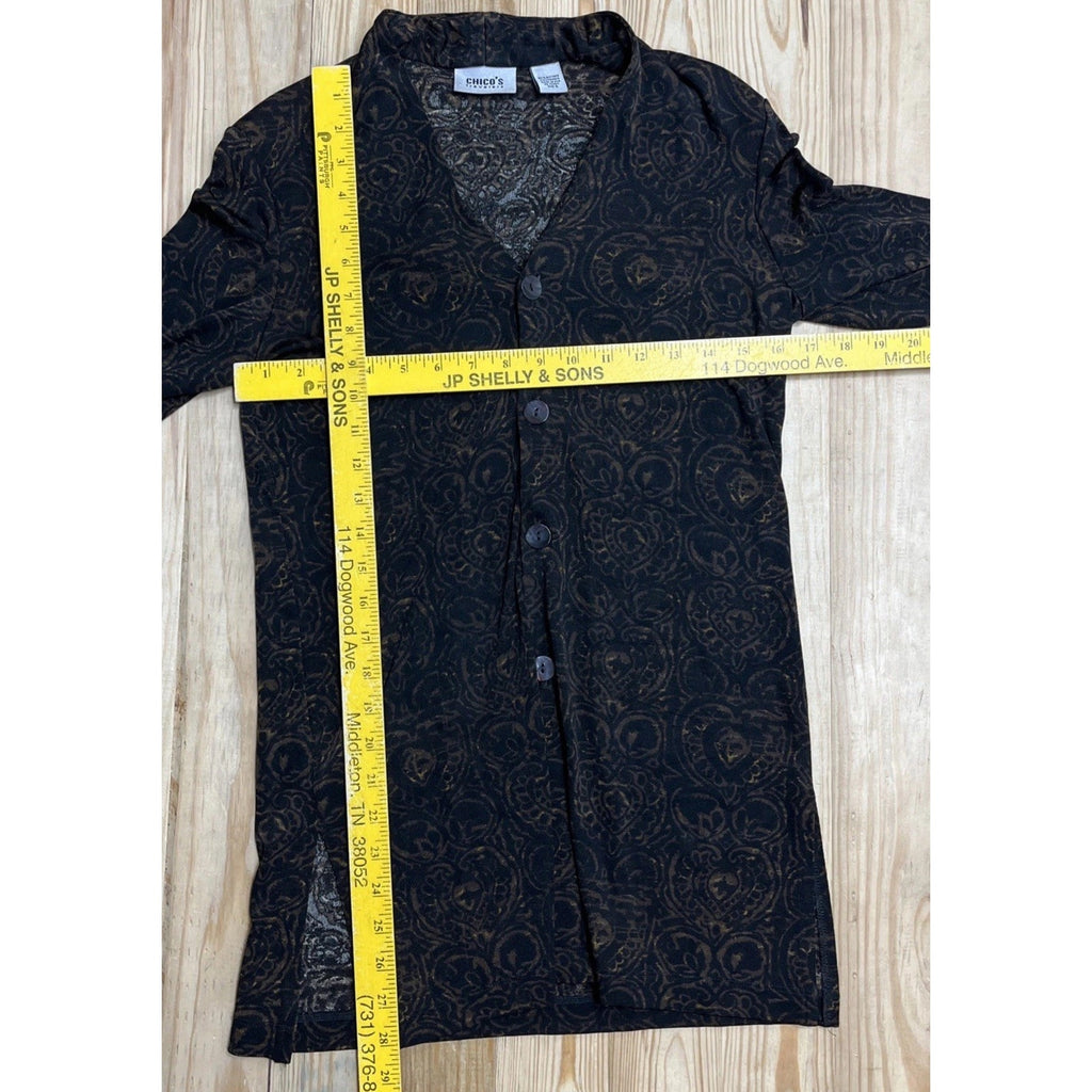 Chicos Top Womens Button Baroque Slinky Knit Travelers Collared Tunic Made USA 0