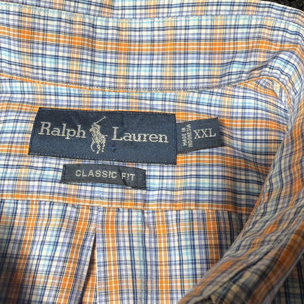 Ralph Lauren Shirt Mens Big 2XL Blue Plaid Classic Fit Button Preppy Collar