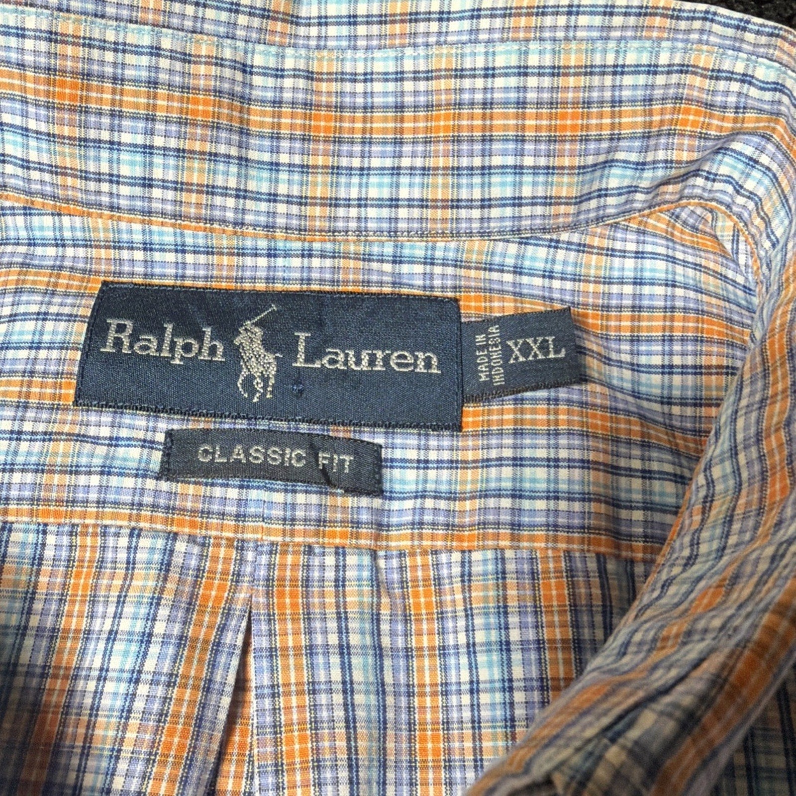 Ralph Lauren Shirt Mens Big 2XL Blue Plaid Classic Fit Button Preppy Collar