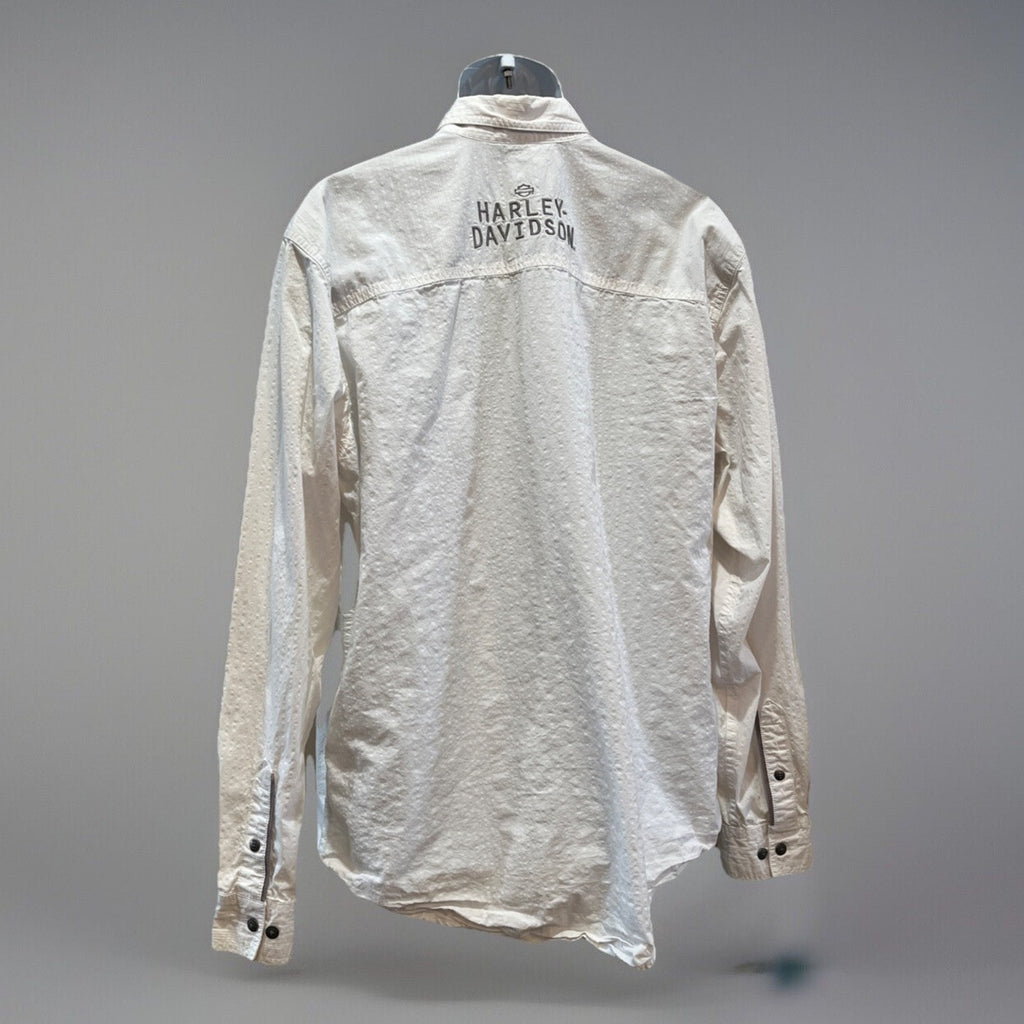 Harley Davidson Men’s White Denim Longsleeve Button Up Bar And Shield Logo XL