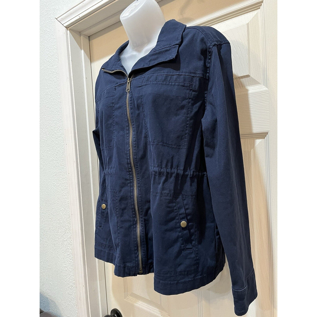 Old Navy Navy Blue Utility Military Jacket Front Zip Snap Pockets Cinch Waist S