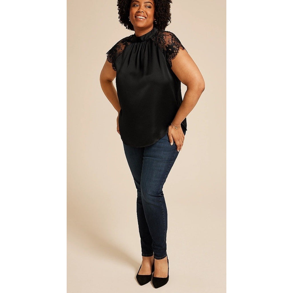 New Maurices Top Blouse Womens Plus Size 4X Black Lace Short Sleeve Lightweight