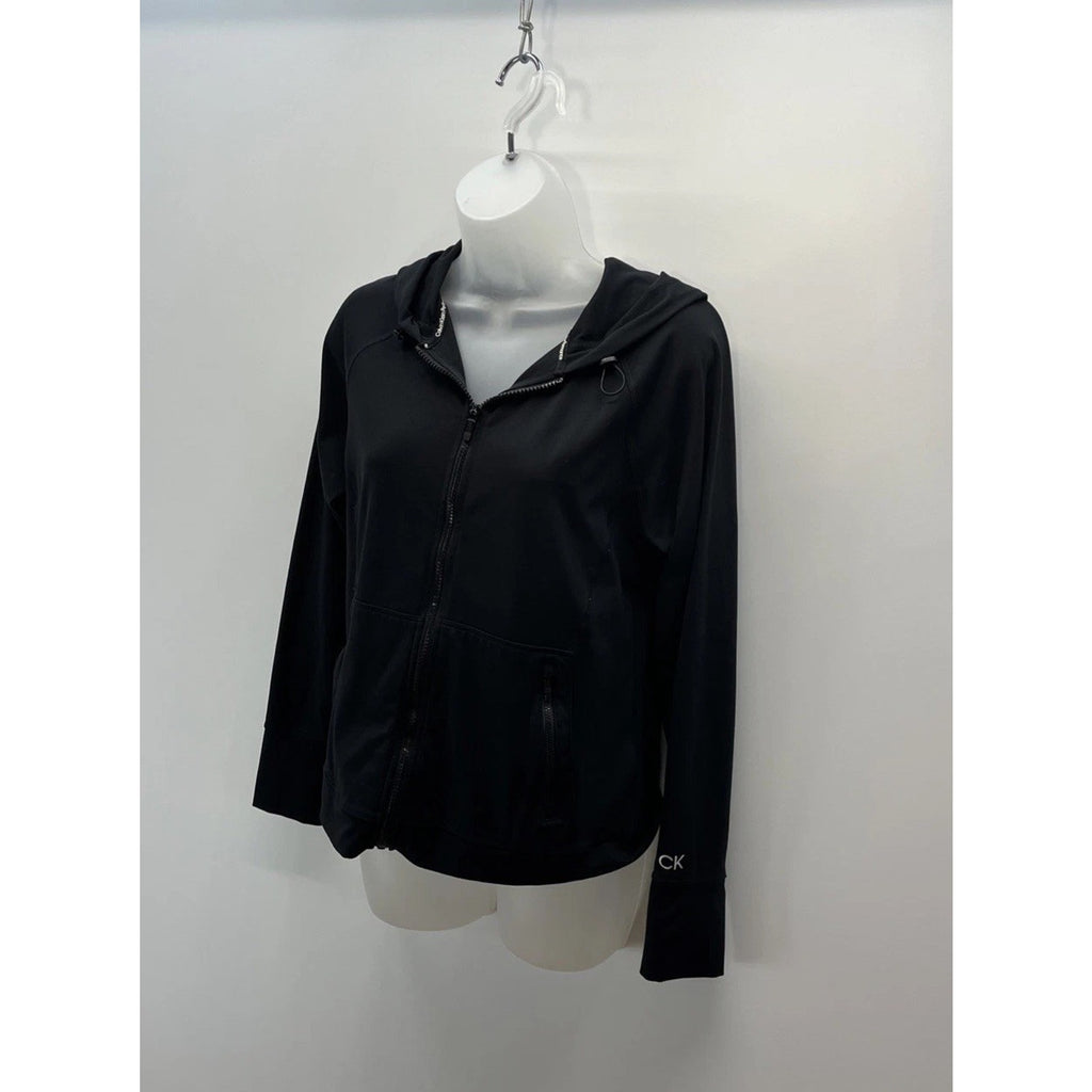 Calvin Klein Performance Black Thumb Hole Hooded Zip Pocket Jacket, Size Medium