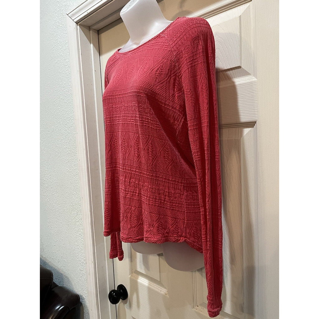 Lucky Brand Sweater Women M Lightweight Knit Pullover Slanted Long Sleeve Coral