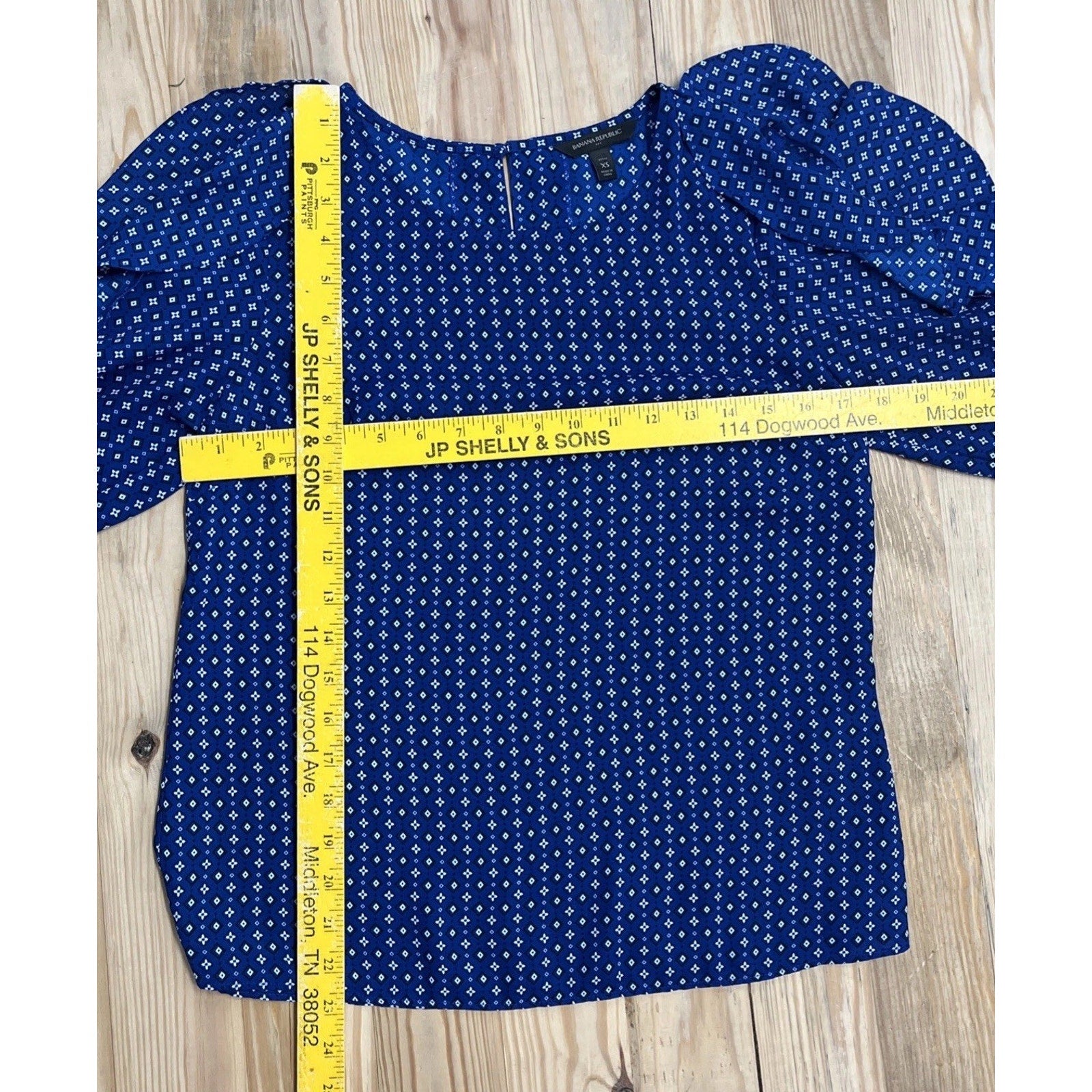 Banana Republic Blue Ruffle Long Sleeve Cold Shoulder shirt Top Blouse XS Petite